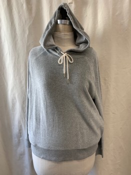 Womens, Pullover, J CREW, Heather Gray, Poly/Cotton, L, Velour, Hooded, Drawstring, 2 Side Pockets
