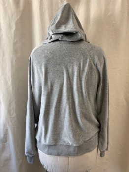 Womens, Pullover, J CREW, Heather Gray, Poly/Cotton, L, Velour, Hooded, Drawstring, 2 Side Pockets