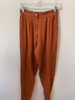 Womens, Evening Pants, N/L, Rust Orange, Silk, Solid, W 25, Double Pleats, 2 Slant Pockets, Rhinestone Centered Button
