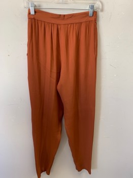 Womens, Evening Pants, N/L, Rust Orange, Silk, Solid, W 25, Double Pleats, 2 Slant Pockets, Rhinestone Centered Button