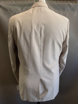 RALP LAUREN, Lt Brown, Cream, Polyester, Stripes - Vertical , 2 Buttons, Single Breasted, Notched Lapel, 3 Pockets,