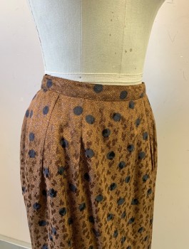 ADOLFO, Brown, Black, Silk, Abstract , Circles, Knee Length, Pencil Skirt, 1" Wide Self Waistband, Double Pleats, Goes With Matching Top (CF017333)