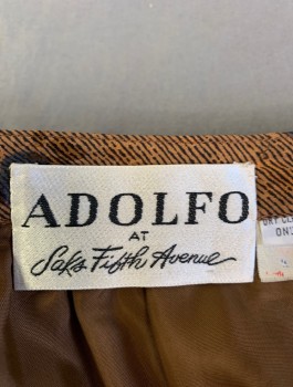ADOLFO, Brown, Black, Silk, Abstract , Circles, Knee Length, Pencil Skirt, 1" Wide Self Waistband, Double Pleats, Goes With Matching Top (CF017333)