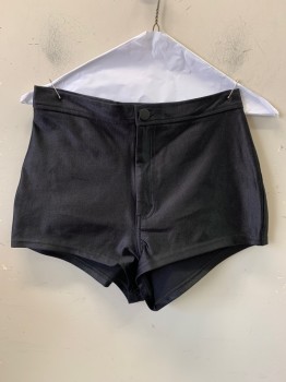 American Apparel, Black, Nylon, Elastane, Solid, Mini Shorts, Flat Front, Zip Front, Back Pockets