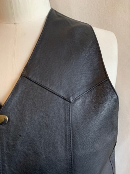 Mens, Leather Vest, WILDA, Black, Leather, Solid, XXL, V-N, Snap Front, 2 Pockets,