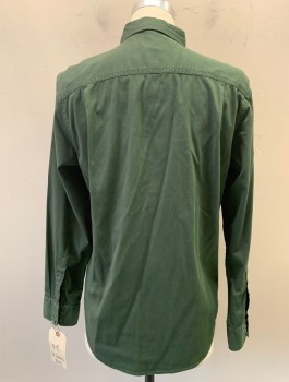 Mens, Casual Shirt, ST JOHNS BAY, Forest Green, Cotton, Solid, M, Button Front, L/S, C.A., 2 Flap Pocket,