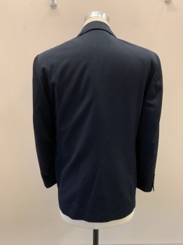 LANZA, Navy Blue, Wool, Solid, Single Breasted, 2 Bttns, Notched Lapel, 3 Pckts,
