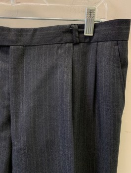 MALIBU CLOTHES, Dk Gray, Wool, Stripes, Pleated Front, 4 Pockets,