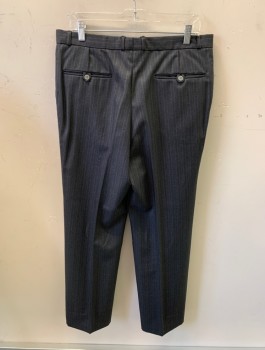 MALIBU CLOTHES, Dk Gray, Wool, Stripes, Pleated Front, 4 Pockets,