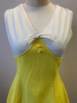 NO LABEL, Off White, Yellow, Polyester, Solid, Sleeveless, V Neck, 2 Buttons with Tie, Back Zipper,