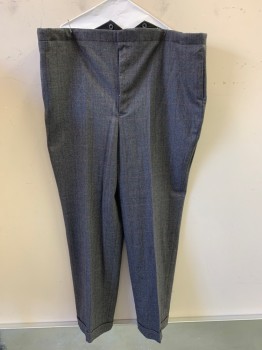 Mens, 1930s Vintage, Suit, Pants, MARK COSTELLO, Charcoal Gray, Red, Wool, Grid , 52/32, Flat Front, Side Pockets, Button Front,
