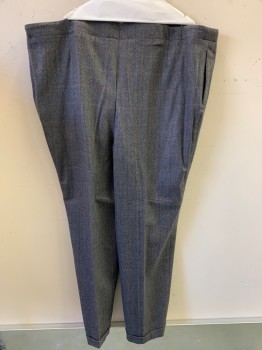 Mens, 1930s Vintage, Suit, Pants, MARK COSTELLO, Charcoal Gray, Red, Wool, Grid , 52/32, Flat Front, Side Pockets, Button Front,