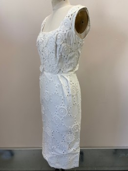 NO LABEL, Off White, Cotton, Floral, Circles, Shoulder Strap, Squared Neck, Crochet Pattern, Back Zipper, Made To Order,