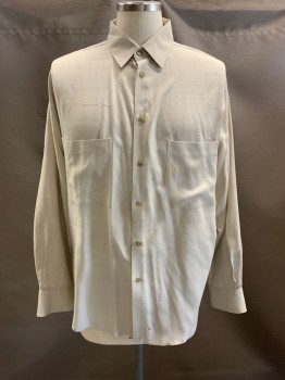 Mens, Shirt, PHIZ, Beige, Silk, L, C.A., Button Front, L/S, 2 Pockets