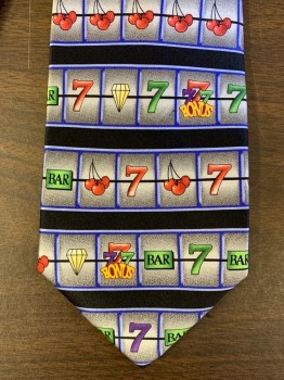 Mens, Tie, MUSEUM ARTIFACTS, Multi-color, Silk, Novelty Pattern, OS, 4 in Hand, Slot machine Patter, 4"