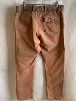 Mens, Historical Fiction Pants, NL, Rust Orange, Cotton, Solid, 34, 34, High Waist, Button Front, Belt Loops, 2 Side Pockets, 1 Back Pocket Flap, Aged, Hole In Knee, Spots On Left Front Leg, Sueded Cotton