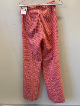 Womens, Pants, H.I.S., Red, White, Polyester, Rayon, Check , W: 23, Zip Fly, Button on Right Front Waist, Stitched Pleats