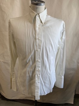 Mens, Shirt, ANTO, Cream, Cotton, Solid, Birds Eye Weave, S: 33, N:15.5, Btn Down Collar, B.F., L/S,  Box Pleat At Center Back, French Cuffs,  Grid Type Weave