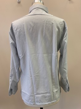 Mens, Casual Shirt, ENRO, White, Black, Polyester, Polka Dots, L, L/S, Button Front, Collar Attached, Chest Pocket