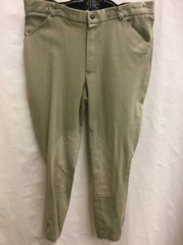Mens, Jodhpurs/Equestrian Pants, PYTCHLEY, Tan Brown, Cotton, Suede, Solid, W: 34, Stretch Cotton, Suede Panels At Inner Legs, Flat Front, Zip Fly, Velcro At Cuffs