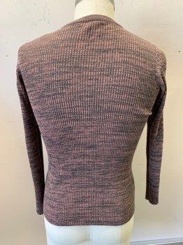Mens, T-shirt, KENNINGTON, Dk Gray, Mauve Pink, Acrylic, Heathered, L, Henley Shirt, L/S, Crew Neck, 4 Buttons, Ribbed, Funky & Groovy Threads