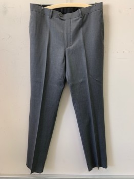 Mens, Suit, Pants, PRONTO UOMO, Charcoal Gray, Wool, Polyester, Solid, Open, 36, Open Bottom on Both Legs, Zip Fly, Belt Loops, 4 Pockets