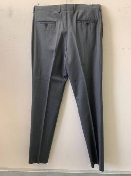 PRONTO UOMO, Charcoal Gray, Wool, Polyester, Solid, Open Bottom on Both Legs, Zip Fly, Belt Loops, 4 Pockets