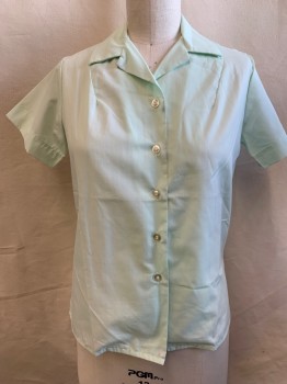 Womens, Shirt, N/L, Lt Green, Polyester, Cotton, Solid, L, 14R, B 40, Button Front, Notch Spread Collar, Short Sleeves, Uniform, Multiple