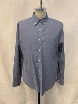 Mens, Casual Shirt, J. CREW, Blue-Gray, Cotton, Heathered, L, Button Down Collar, Button Front, L/S, 1 Pocket,