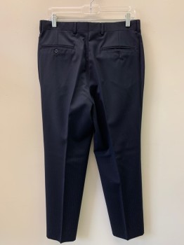 MALIBU CLOTHES, Navy Blue, Wool, Solid, Pleated Front, Side Pockets, Zip Front, Belt Loops,
