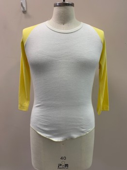 Mens, T-shirt, FUN-TEES, Yellow, White, Poly/Cotton, Color Blocking, XL, Round Neck, L/S, Raglan Style