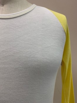 Mens, T-shirt, FUN-TEES, Yellow, White, Poly/Cotton, Color Blocking, XL, Round Neck, L/S, Raglan Style