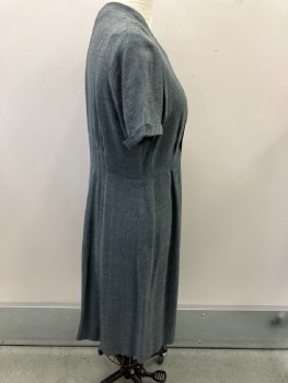 N/L , Heather Gray, Polyester, Solid, S/S, Cuffed,  Asymmetrical  Closing,  Pointed Trim, With Bronze Btns , Pin Tuck Pleats At CF, Side Zip