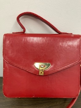 NL, Red Leather Box, Gold Hardware, 1 Handle Strap & 1 Shoulder Strap