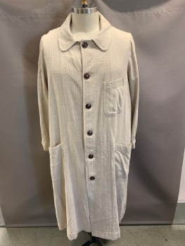 Mens, Coat, NL, Beige, Cotton, Herringbone, 52, Rounded Collar Attached, Single Breasted, B.F., 3 Pckts