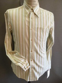 FINK, Cream, Khaki Brown, Brown, Yellow, Olive Green, Cotton, Diamonds, Stripes - Vertical , Collar Attached, 1 Pocket, Button Front, Long Sleeves,