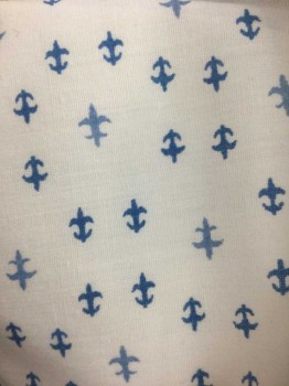 ANGELICA, White, Blue, Polyester, Cotton, Novelty Pattern, White with Tiny Anchors Print, White Twill Edging, Short Sleeves, Open in Back with Self Ties at Center Back Neck