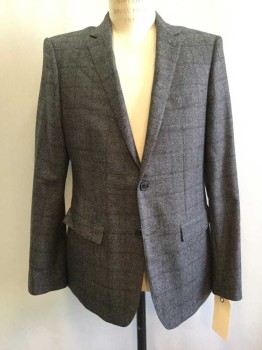 Mens, Sportcoat/Blazer, REDA-BR, Gray, Graphite Gray, Wool, Plaid, 42R, 2 Buttons,  Notched Lapel, 3 Pockets, 2 Flaps, Soft and In Excellent Condition