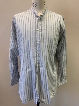 Darcy, White, Lt Blue, Black, Cotton, Stripes, Long Sleeves, Button Front, Collar Not Attached