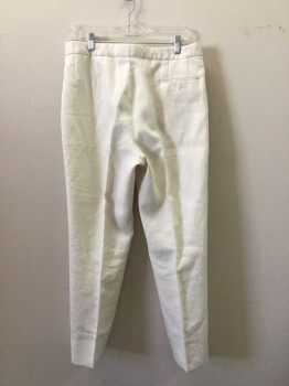 N/L, Off White, Linen, Cotton, Solid, Flat Front, Adjustable Button Waist, Narrow Fit Pants. 3 Pockets, Made To Order,