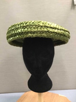 Womens, Hat, LITTLER, Dk Olive Grn, Straw, Solid, O/S, Flat Circle Straw Hat, 2 Hair Clips Attached