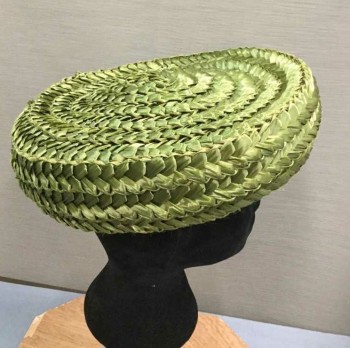 Womens, Hat, LITTLER, Dk Olive Grn, Straw, Solid, O/S, Flat Circle Straw Hat, 2 Hair Clips Attached