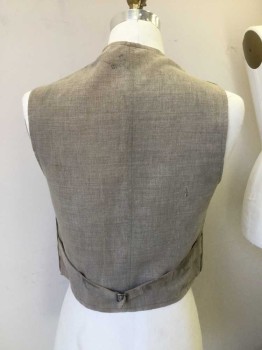 N/L, Tobacco Brown, Gray, Putty/Khaki Gray, Burlap, Synthetic, Solid, Stripes, V Neck, 5 Button Front, Patchwork Holes, 2 Welt Pockets, Hemp Back with Adjustable Waist,