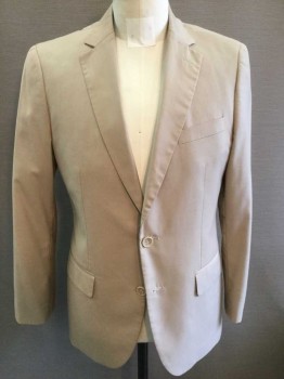 CARLO LUSSO, Tan Brown, Polyester, Solid, Single Breasted, Notched Lapel, 2 Buttons, 3 Pockets