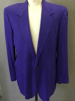 V2 BY VERSACE, Purple, Solid, Single Breasted, Notched Lapel, 1 Button, 3 Pockets, Purple Lining, Big Shoulder Pads,
