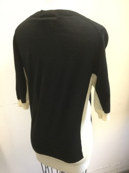 Womens, Pullover, BCBG MAXAZARIA, Black, Beige, Wool, Color Blocking, XS, Short Sleeves, V-neck, Beige Sides and Cuffs