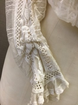 N/L, White, Cream, Silk, Cotton, Floral, Solid, White Sheer Net & Lace Over Cream Silk, Long Sleeves, Buttons in Back, High Stand Collar, Intricate Lace Patterns, Blousy "Pigeon Front" Shape, **Some Small Holes in Net at Neck, Cuffs, Etc, Lining is Shredded at Underarms,
