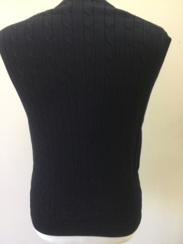 Mens, Sweater Vest, BROOKS BROTHERS, Navy Blue, Cotton, Cable Knit, 40, V-neck, Pull Over