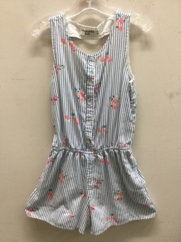 ABERCROMBIE & FITCH, White, Navy Blue, Pink, Yellow, Green, Cotton, Stripes, Floral, Girls Romper. Stripe Cotton with Floral Print, Button Front Placet, Sleeveless, Elasticated Waist, Shorts Lower