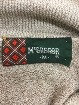 McGREGOR, Beige, Brown, Polyester, Solid, Zipper,  Raglan Short Sleeves,  Edged in Brown